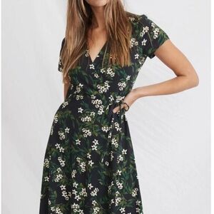 Marine Layer Green and White Floral Wrap Dress - midi length